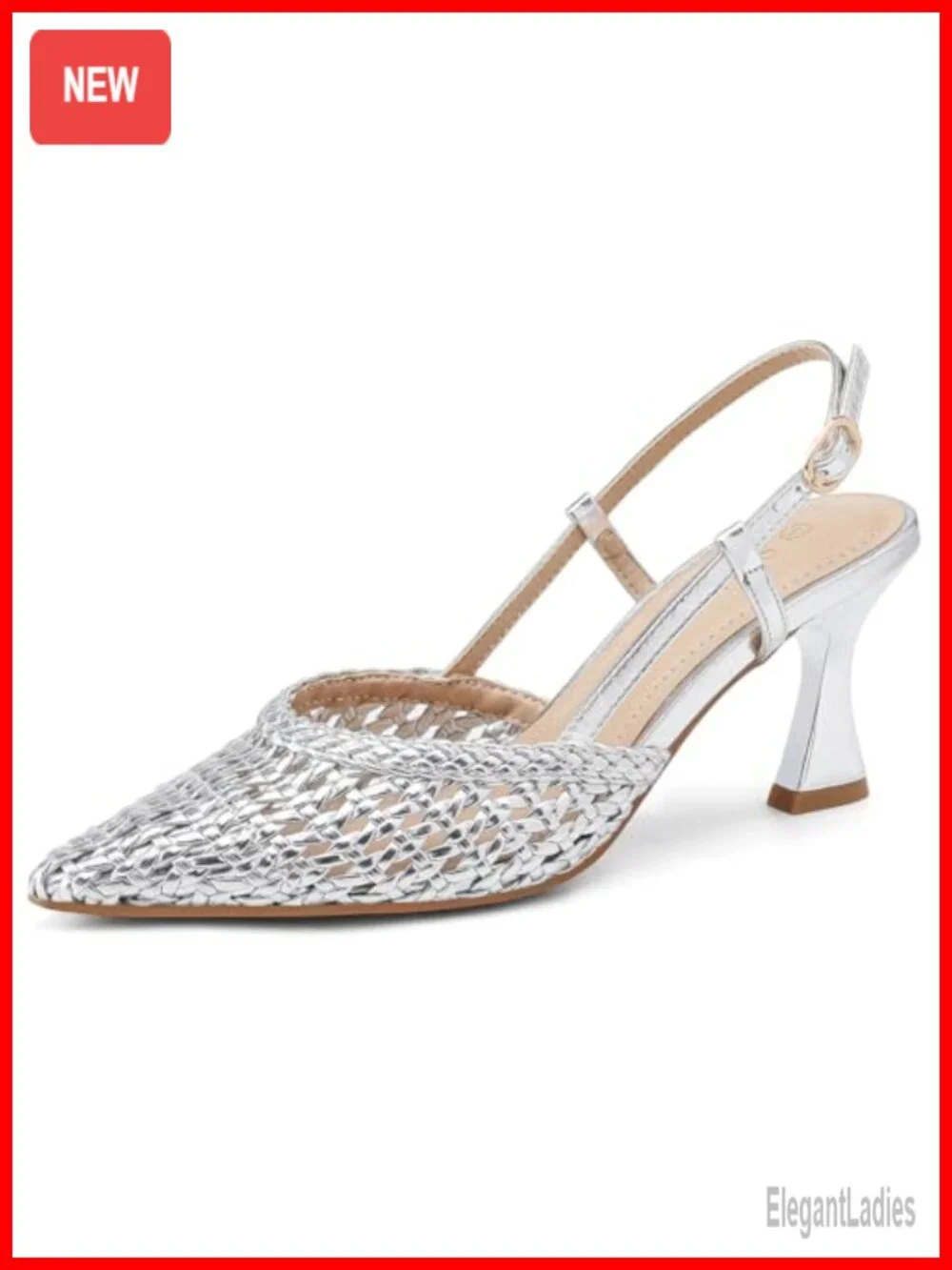 Woven Slingback Kitten Heels Pumps, 2.5 Inch Low Heel, Adjustable Strap, Dress